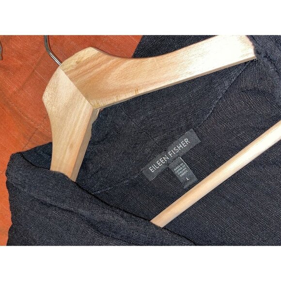Eileen Fisher Black Linen Blend Button-Front Tunic 3/4 Sleeves Women's Top L - Picture 6 of 8
